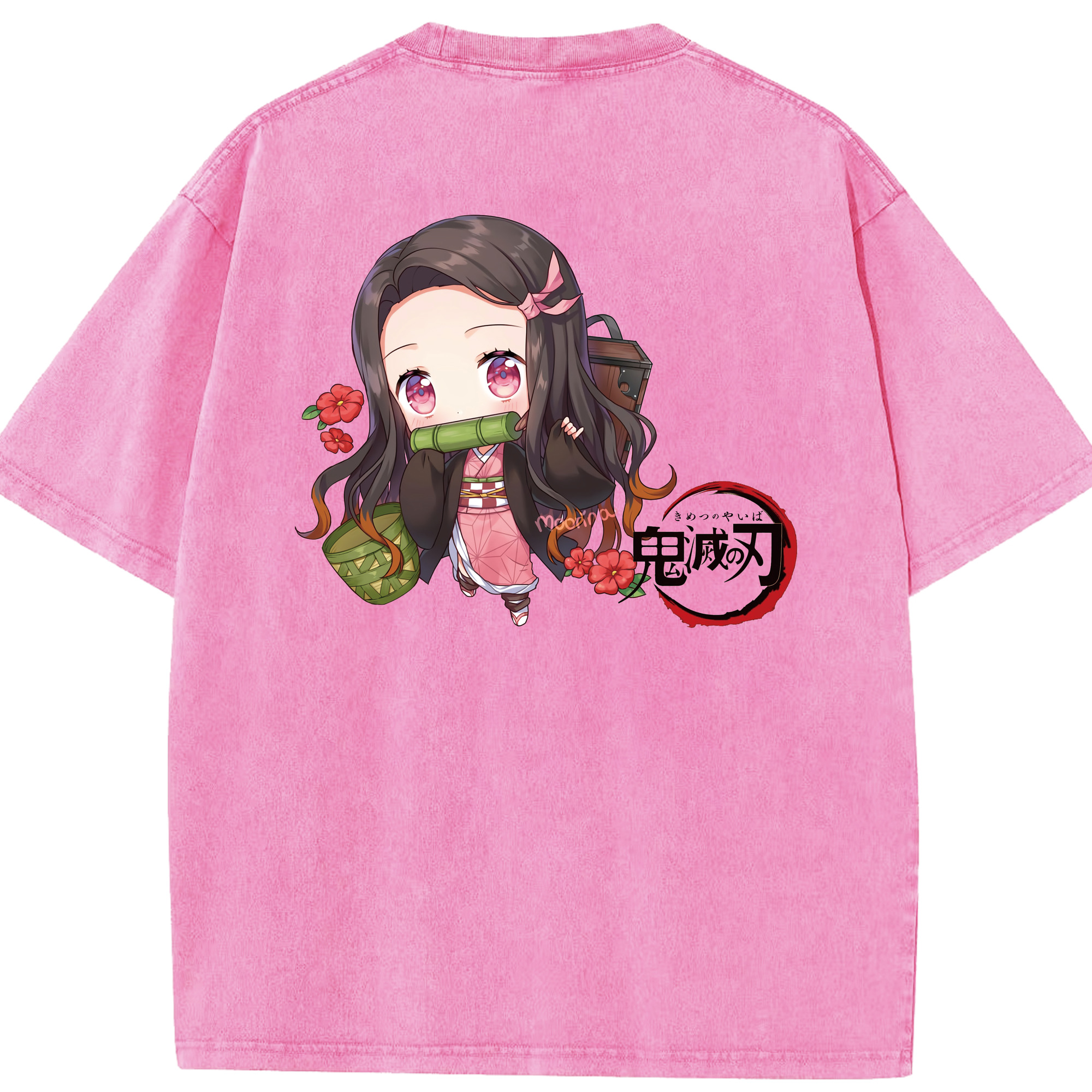 （画像用） 鬼滅の刃（きめつのやいば）竈門 禰󠄀豆子／かまど ねずこ Kamado Nezuko 綿100% ヴィンテージ風 半袖Tシャツ（背面プリント）